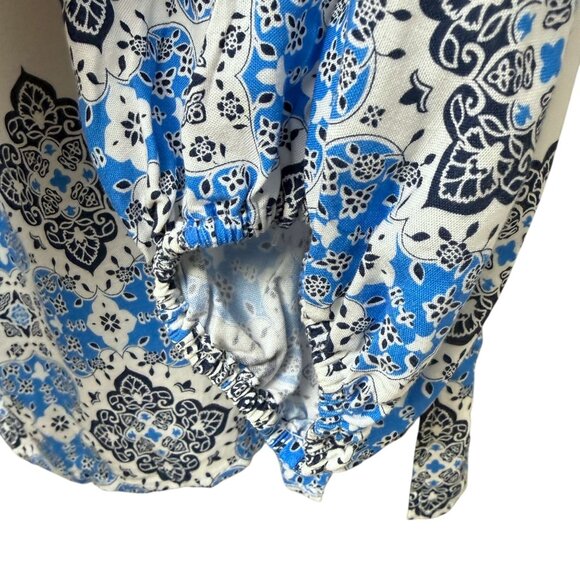 Ruby Rd. Peasant Top Size Medium Blue White Boho Long Sleeve Womens Blouse - Picture 8 of 10